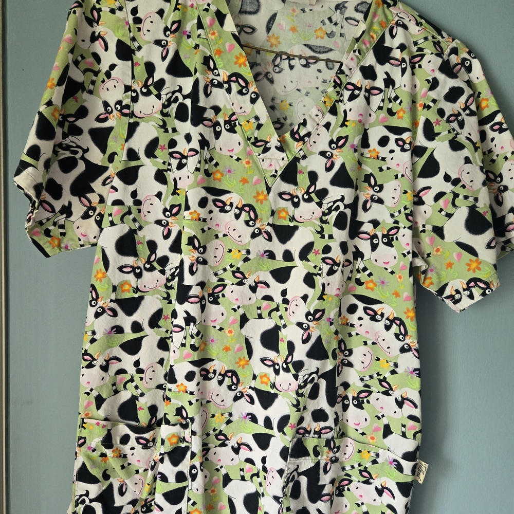 Cow Print Scrub Top